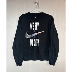 Nike Womens We Fly To Defy Graphic Long Sleeve Tee Sz M Cotton Black Crewneck